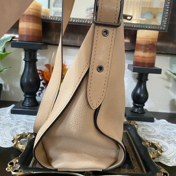 COACH Tan Natural Calf Leather Dufflette Crossbody Bag,Dark Nickel Tone hardware - Picture 7 of 16